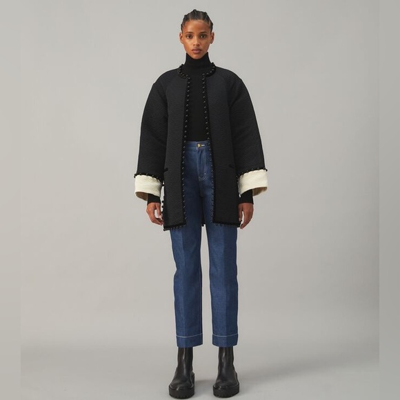 NWT $1498 Tory Burch Chevron Quilted Jacquard Beaded Coat size 0 XXS Lagenlook - Picture 4 of 9